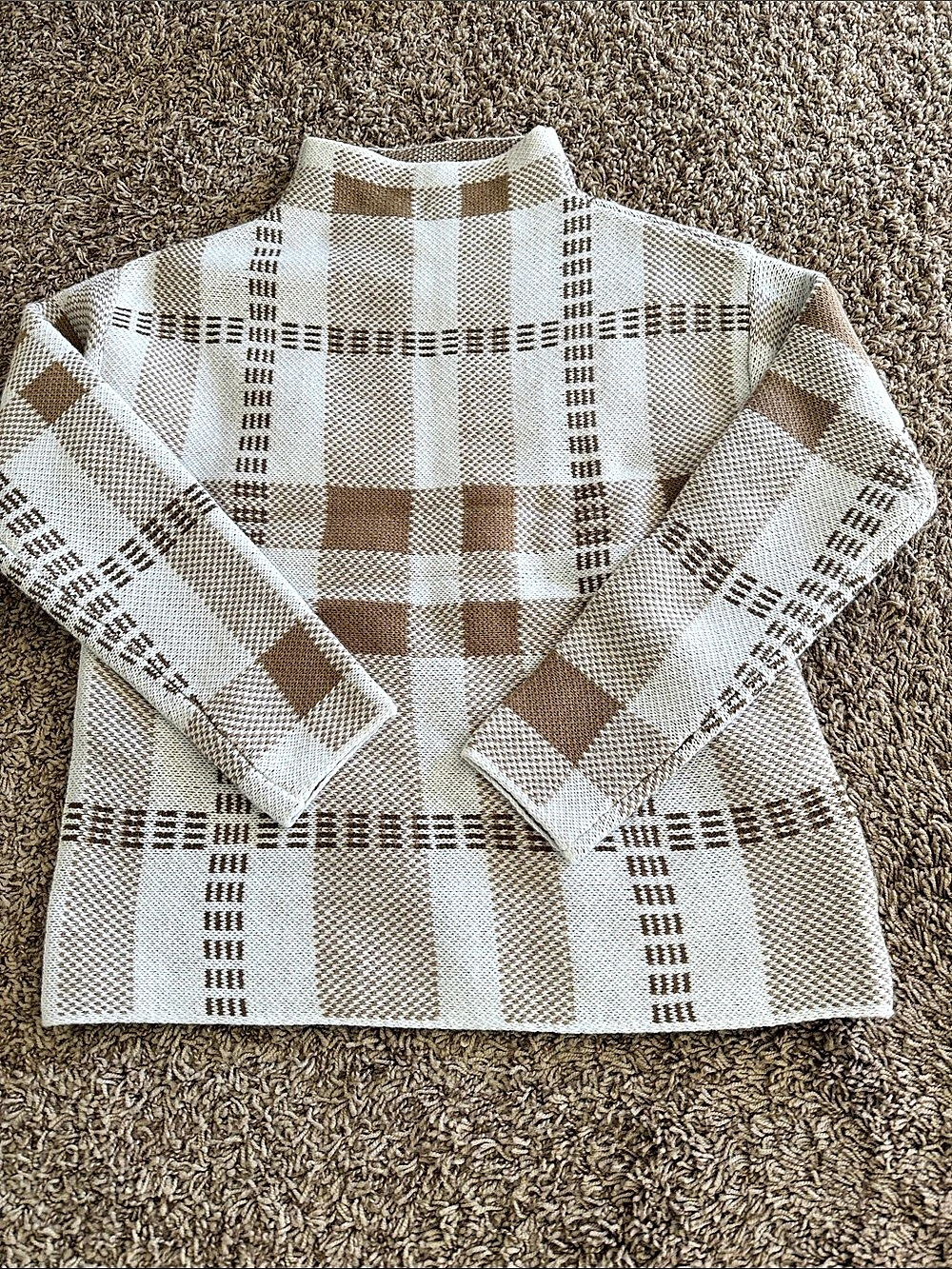 Knit Plaid Button-Front Mock Neck Sweater Cardigan Mock Neck